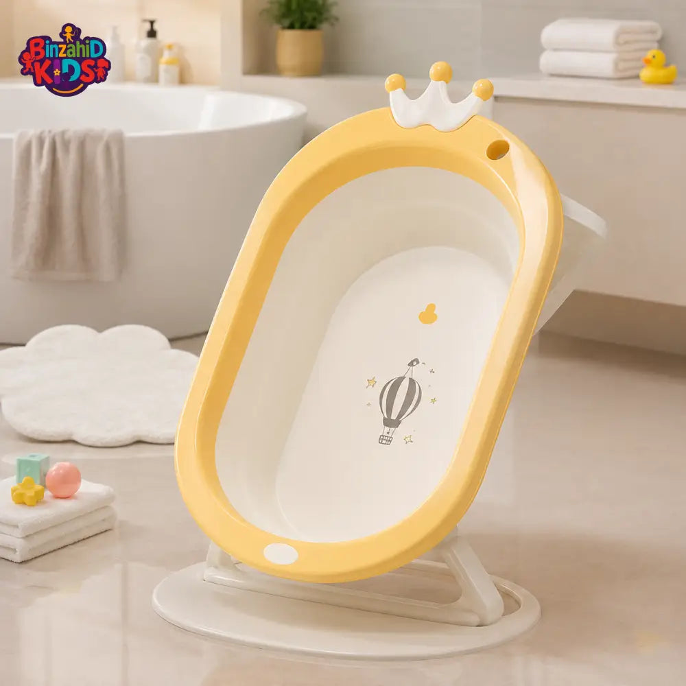 FOLDABLE BABY BATH TUB WITH STAND - YELLOW