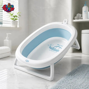 FOLDABLE BABY BATH TUB WITH SUPPORT STAND - BLUE