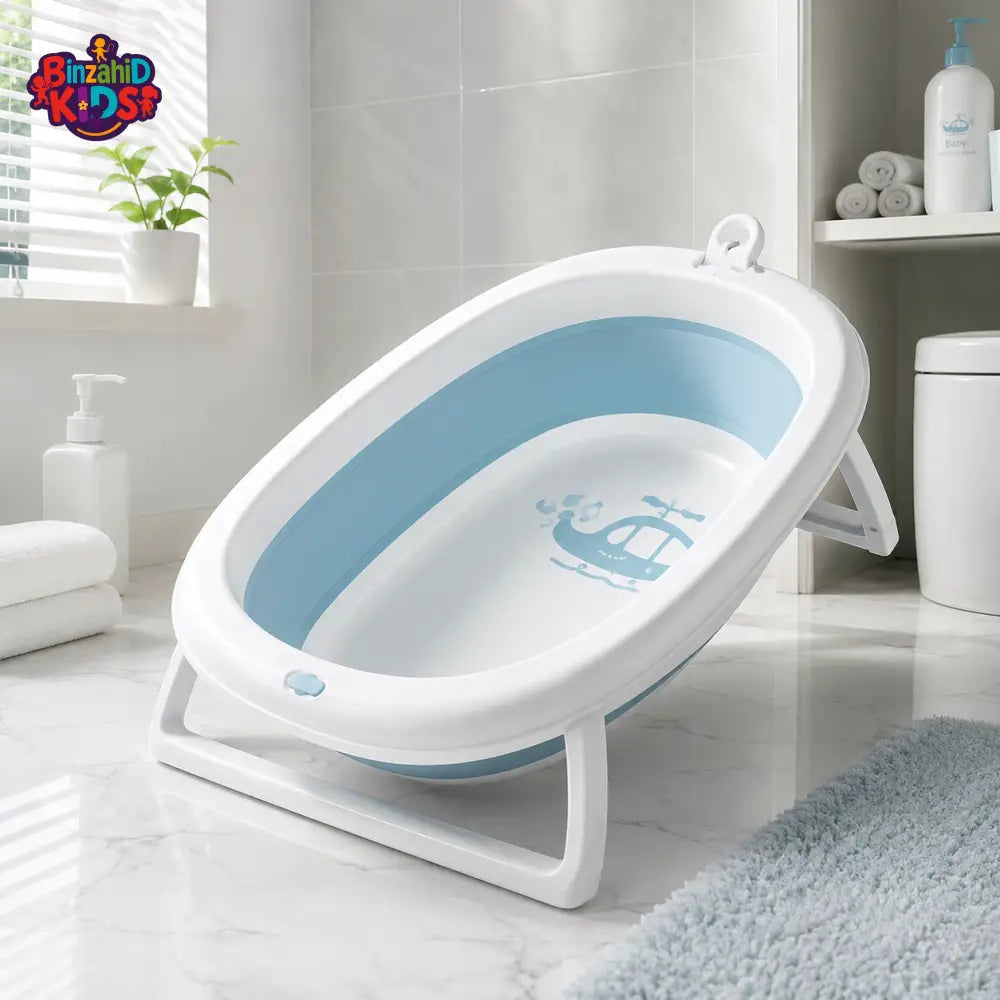 FOLDABLE BABY BATH TUB WITH SUPPORT STAND - BLUE