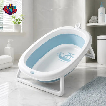 FOLDABLE BABY BATH TUB WITH SUPPORT STAND - BLUE