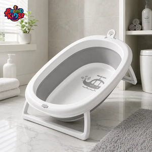 FOLDABLE BABY BATH TUB WITH SUPPORT STAND - GREY