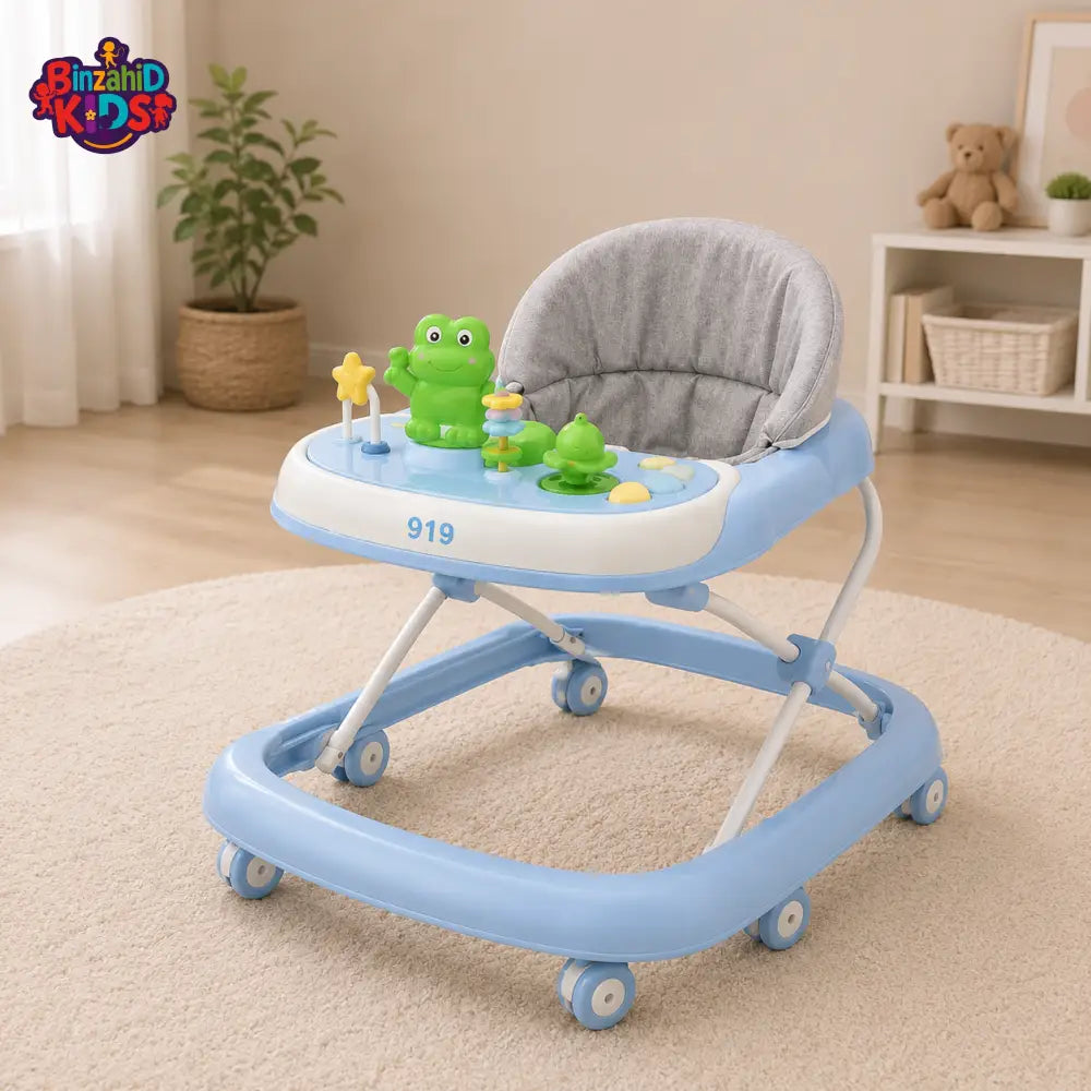FOLDABLE BABY WALKER WITH ACTIVITY TRAY - BLUE