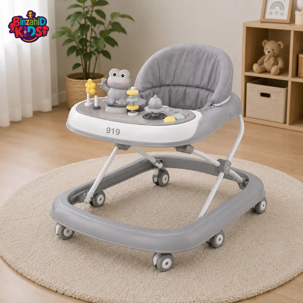 FOLDABLE BABY WALKER WITH ACTIVITY TRAY - GREY