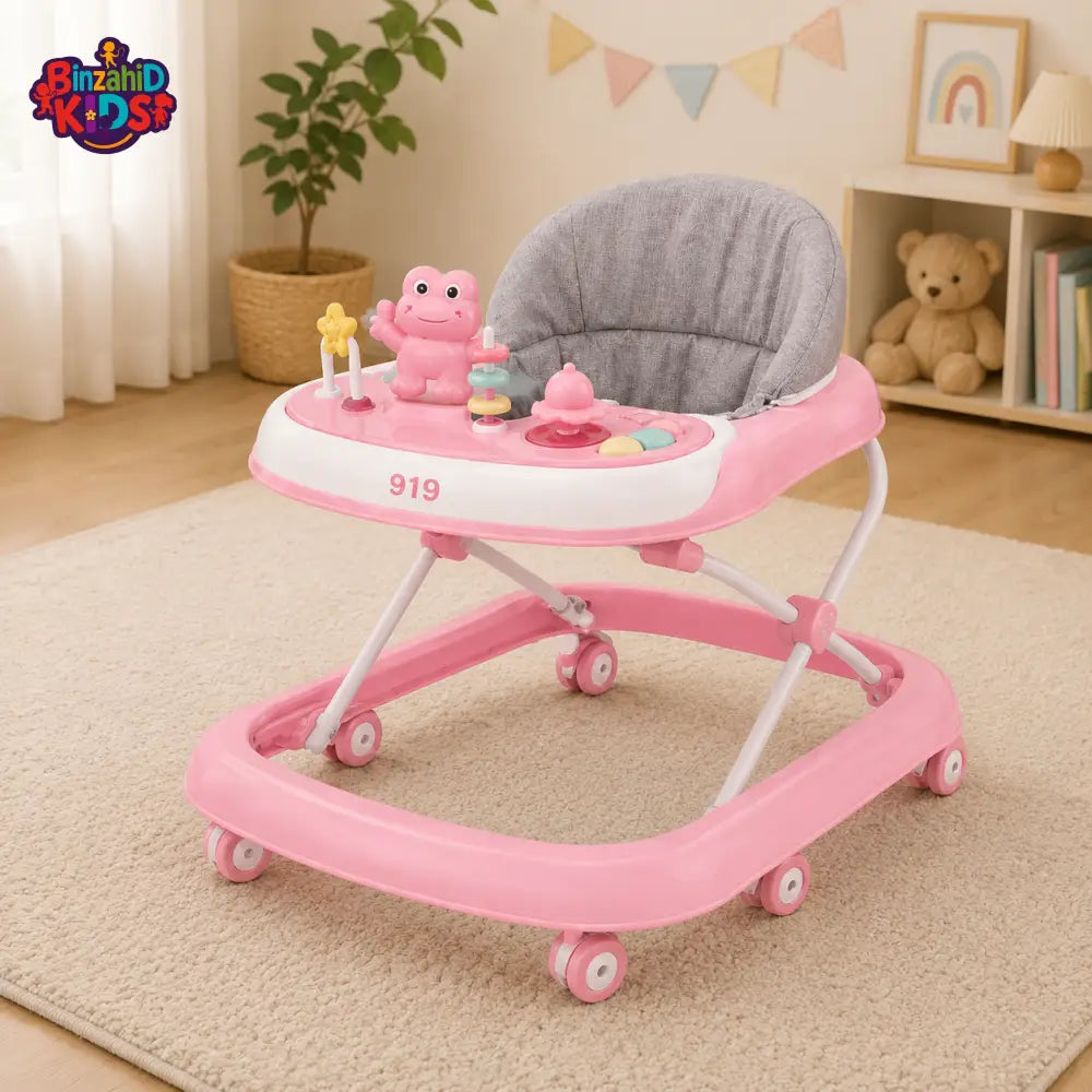 FOLDABLE BABY WALKER WITH ACTIVITY TRAY - PINK