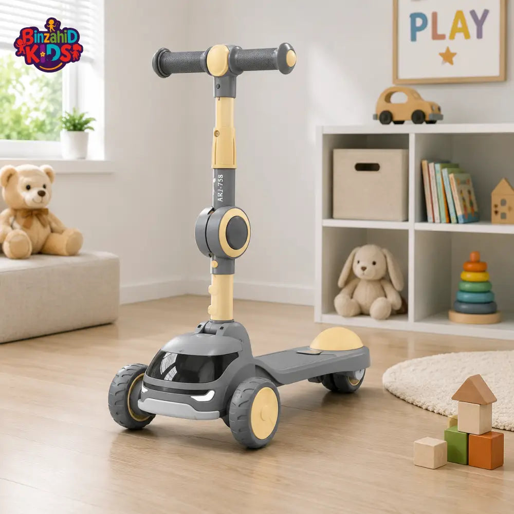 FOLDABLE KIDS 3-WHEEL KICK SCOOTER WITH LED WHEELS - GREY