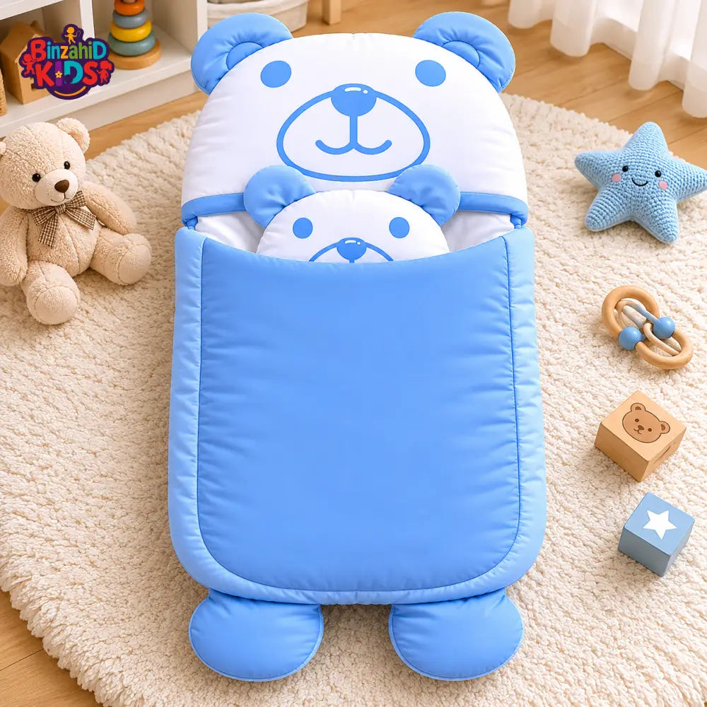 HAPPIMUMS CHARACTER CUDDLY CARRY NEST WITH PILLOW - BLUE BEAR