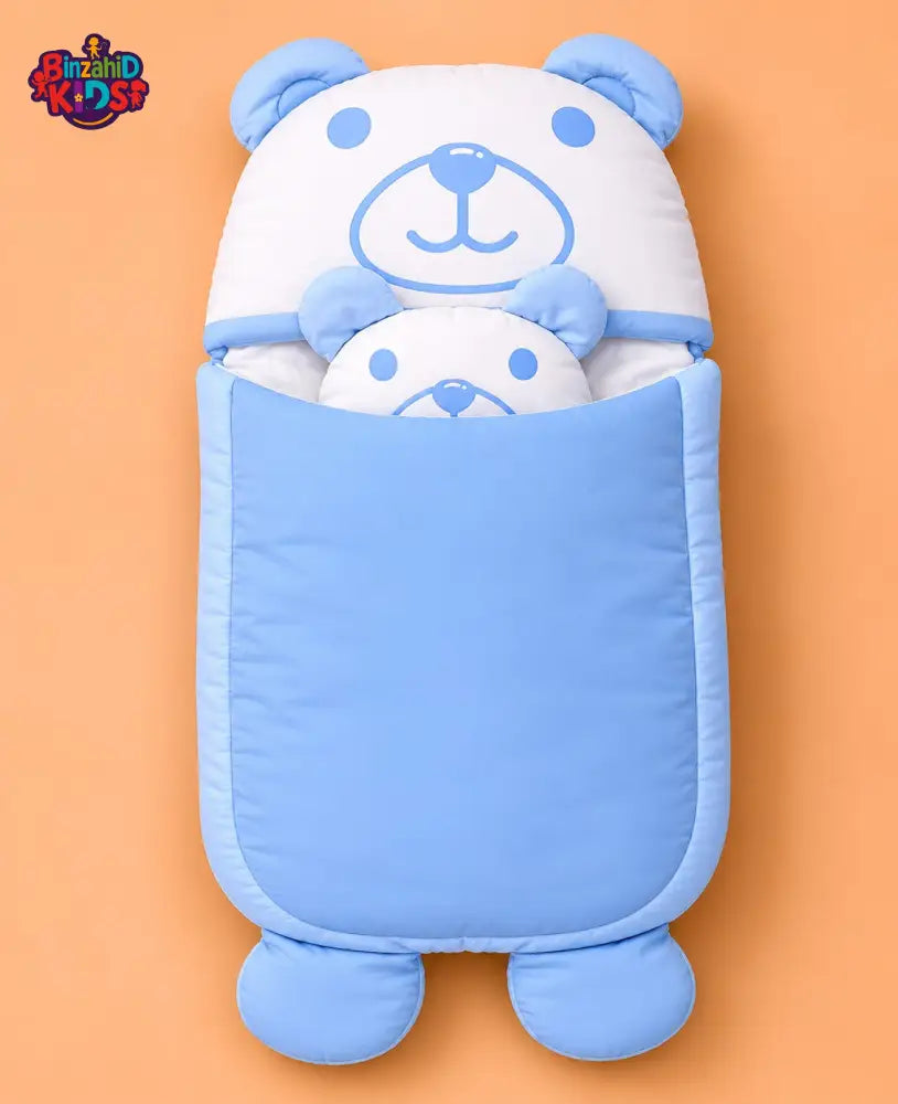 HAPPIMUMS CHARACTER CUDDLY CARRY NEST WITH PILLOW - BLUE BEAR