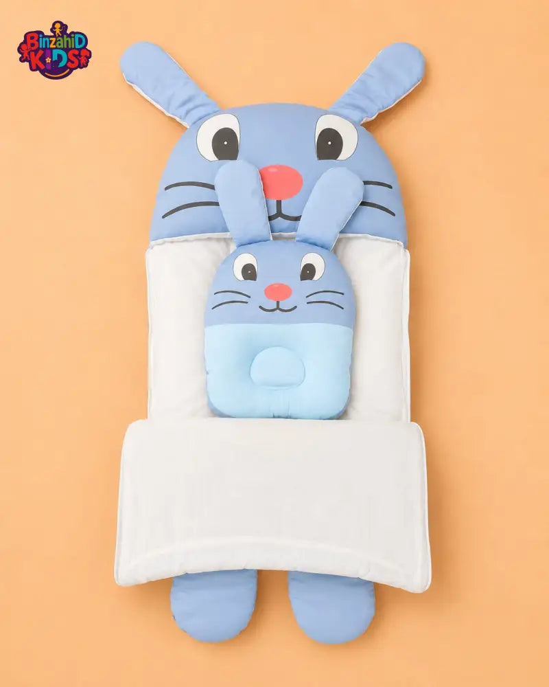 HAPPIMUMS CHARACTER CUDDLY CARRY NEST WITH PILLOW - BLUE BUNNY