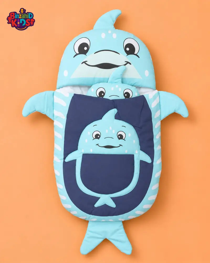 HAPPIMUMS CHARACTER CUDDLY CARRY NEST WITH PILLOW - BLUE LITTLE SHARK