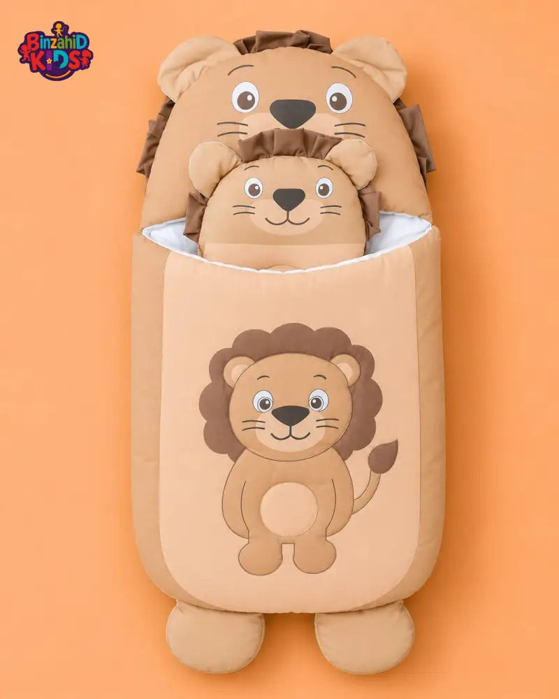 HAPPIMUMS CHARACTER CUDDLY CARRY NEST WITH PILLOW - BROWN LION