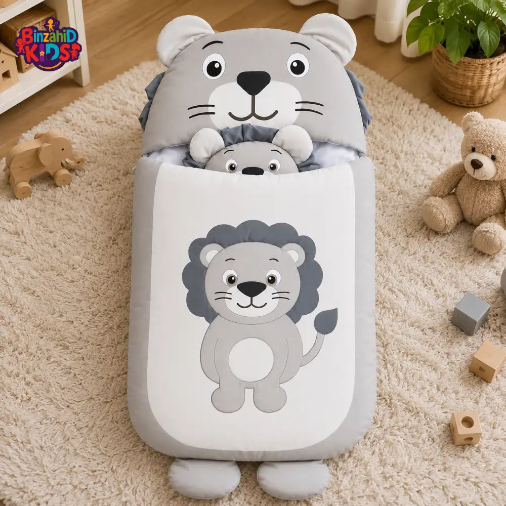 HAPPIMUMS CHARACTER CUDDLY CARRY NEST WITH PILLOW - CHARCOAL LION