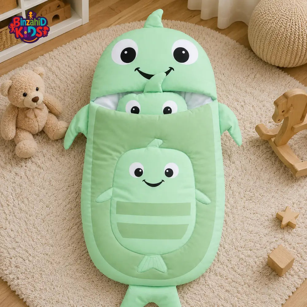 HAPPIMUMS CHARACTER CUDDLY CARRY NEST WITH PILLOW - GREEN FISH