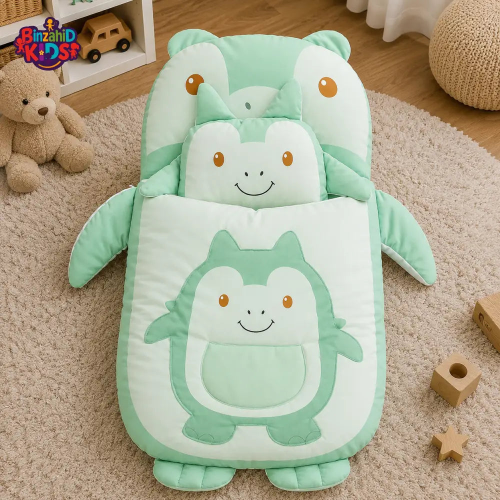 HAPPIMUMS CHARACTER CUDDLY CARRY NEST WITH PILLOW - GREEN RHINO