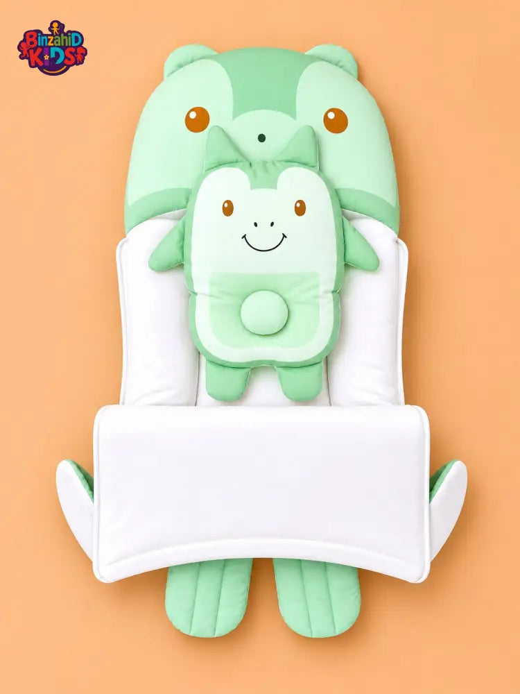 HAPPIMUMS CHARACTER CUDDLY CARRY NEST WITH PILLOW - GREEN RHINO