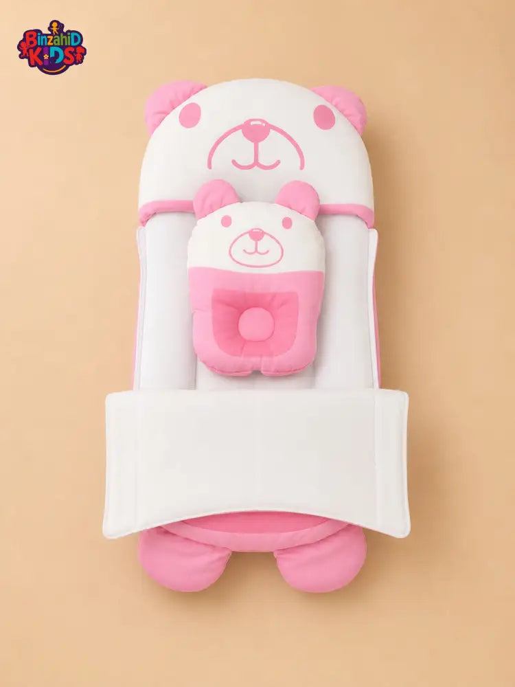 HAPPIMUMS CHARACTER CUDDLY CARRY NEST WITH PILLOW - PINK BEAR