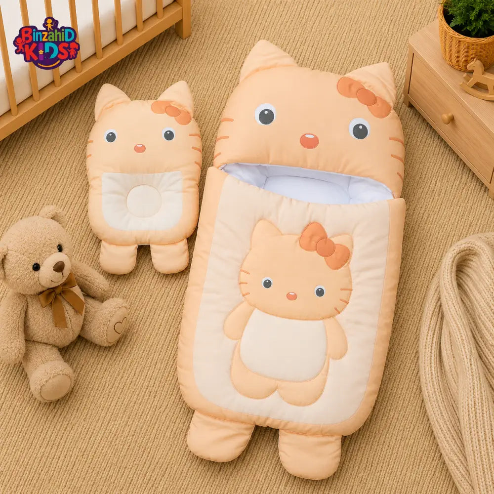HELLO KITTY BABY SLEEPING BAG & PILLOW SET (PEACH)