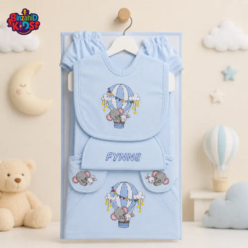 KIDDLE NEWBORN BABY STARTER GIFT SET – HOT AIR BALLOON ELEPHANT DESIGN (BLUE)