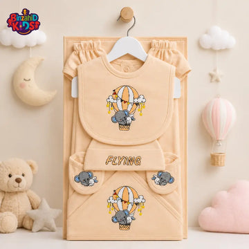 KIDDLE NEWBORN BABY STARTER GIFT SET – HOT AIR BALLOON ELEPHANT DESIGN (PEACH)