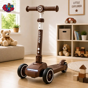 KIDS 3-WHEEL LED FOLDABLE SCOOTER WITH ADJUSTABLE HANDLE - BROWN