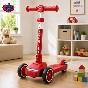 KIDS 3-WHEEL LED FOLDABLE SCOOTER WITH ADJUSTABLE HANDLE - RED