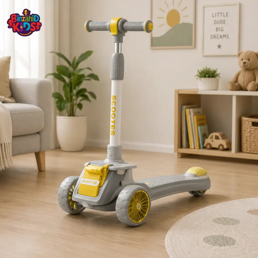 KIDS 3-WHEEL SCOOTER WITH FLASHING WHEELS - GREY
