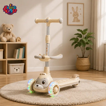 KIDS BALANCE SCOOTER WITH SEAT AND FLASH WHEELS - BEIGE