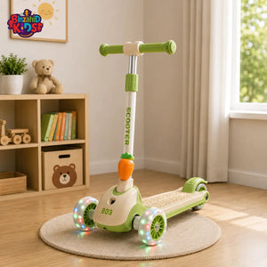 KIDS BALANCE SCOOTER WITH SEAT AND FLASH WHEELS - GREEN