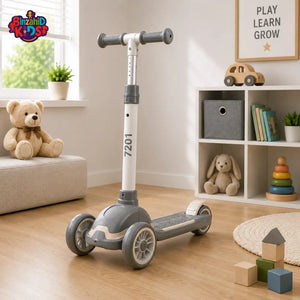 KIDS BALANCE SCOOTER WITH SEAT AND FLASH WHEELS - GREY