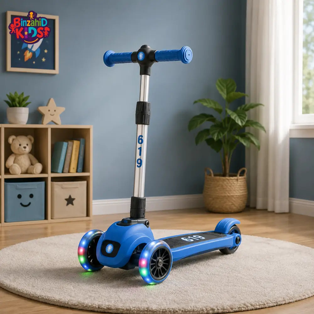 KIDS ELECTRIC STYLE FOLDABLE SCOOTER WITH LED WHEELS - BLUE