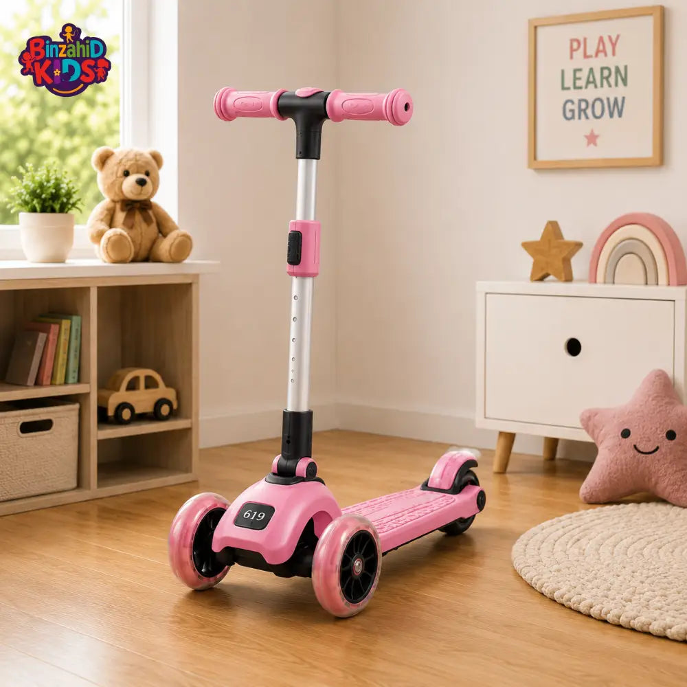 KIDS ELECTRIC STYLE FOLDABLE SCOOTER WITH LED WHEELS - PINK