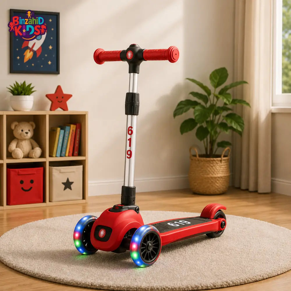 KIDS ELECTRIC STYLE FOLDABLE SCOOTER WITH LED WHEELS - RED