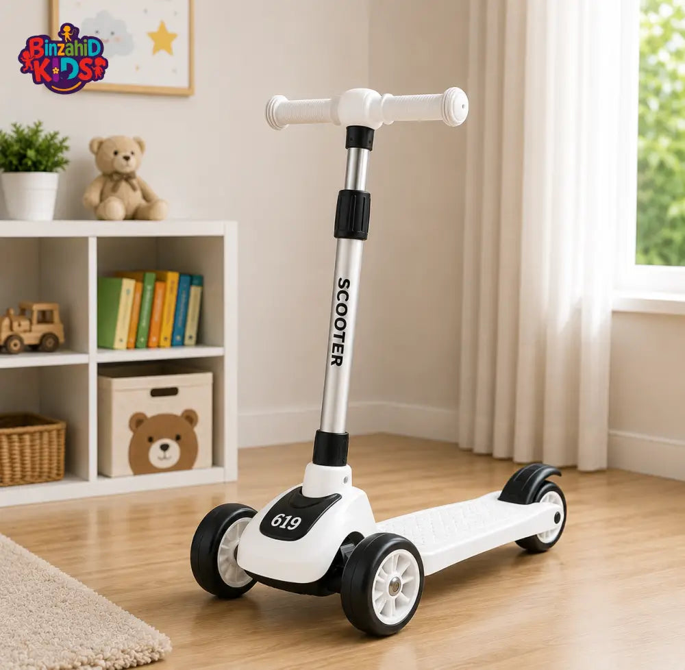 KIDS ELECTRIC STYLE FOLDABLE SCOOTER WITH LED WHEELS - WHITE