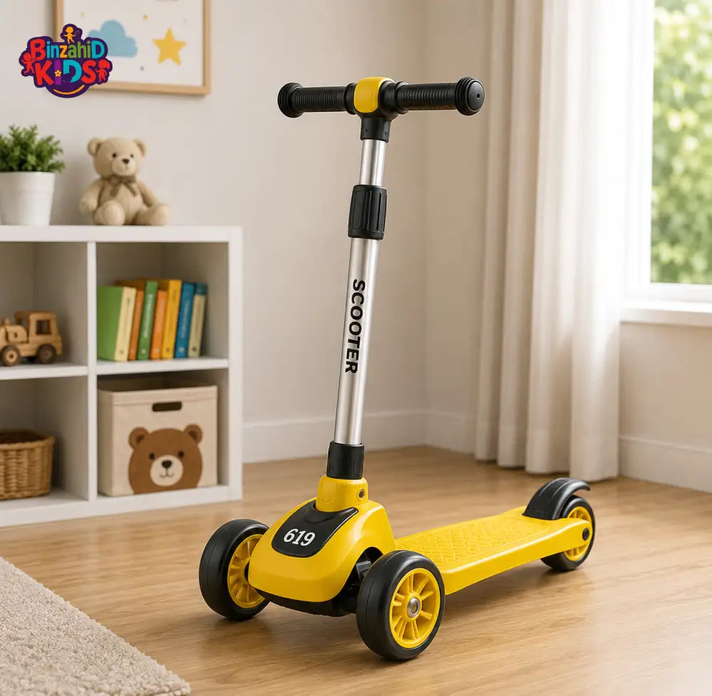 KIDS ELECTRIC STYLE FOLDABLE SCOOTER WITH LED WHEELS - YELLOW