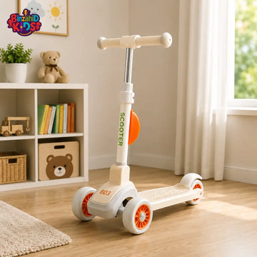 KIDS FOLDING GLIDER SCOOTER WITH STORAGE BASKET - BEIGE