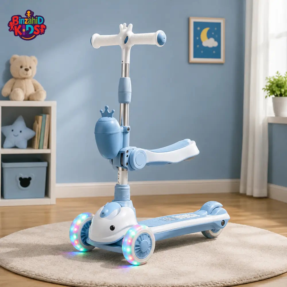 KIDS FOLDING GLIDER SCOOTER WITH STORAGE BASKET - BLUE