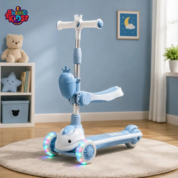 KIDS FOLDING GLIDER SCOOTER WITH STORAGE BASKET - BLUE