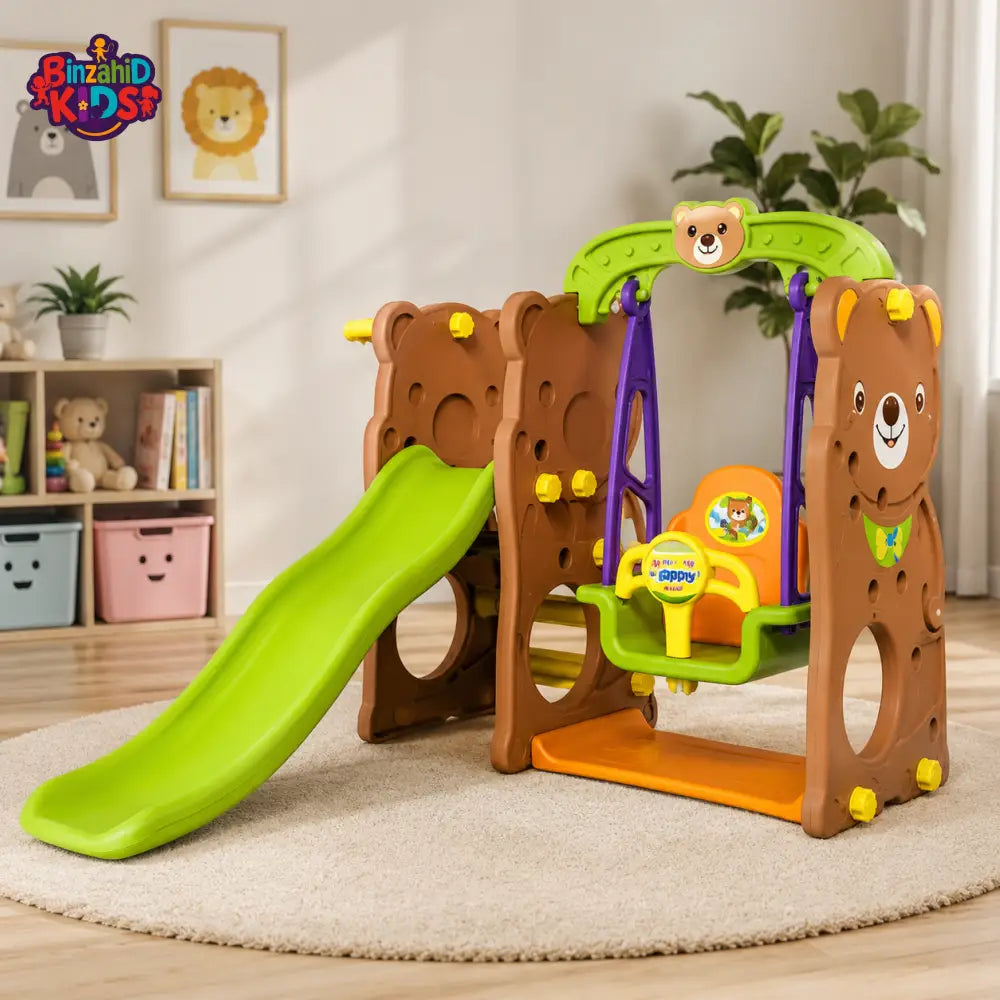 KIDS MULTIFUNCTIONAL BEAR SLIDE AND SWING PLAYSET
