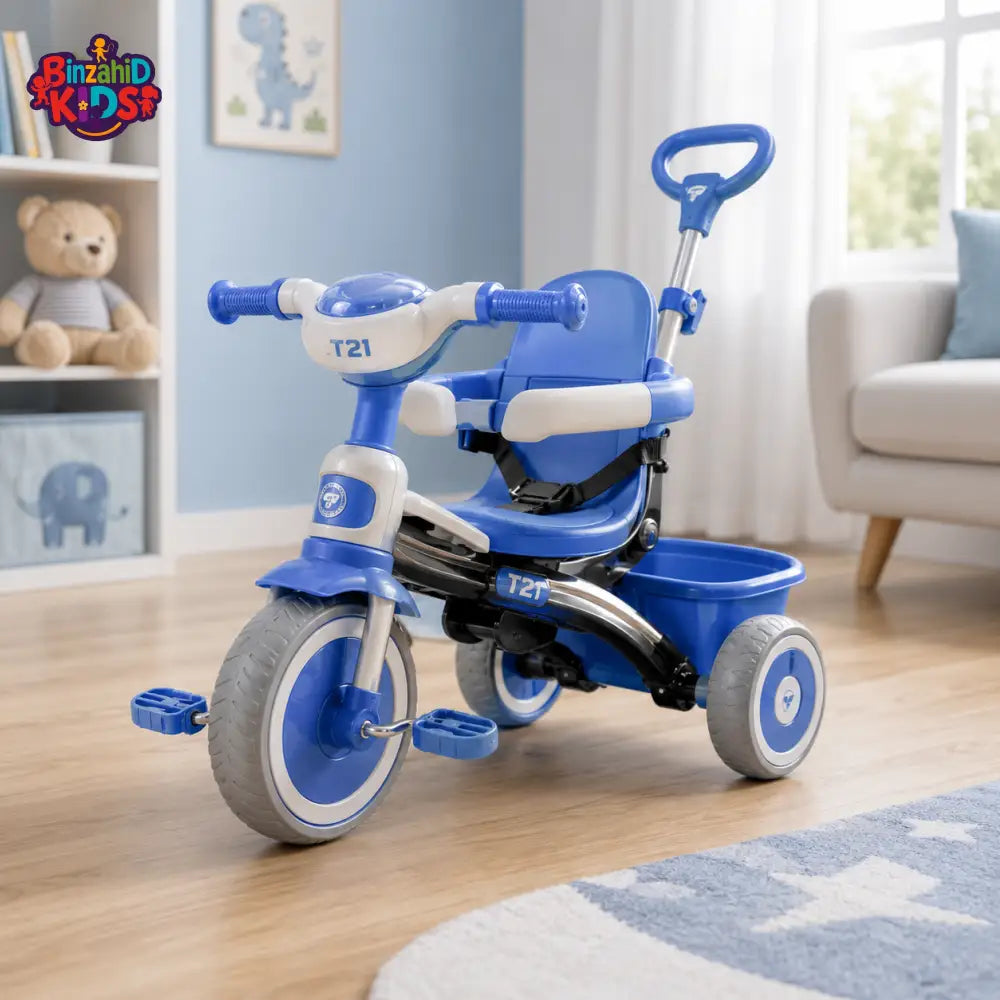 KIDS MULTIFUNCTIONAL TRICYCLE WITH PUSH HANDLE - BLUE