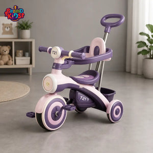 KIDS MULTIFUNCTIONAL TRICYCLE WITH PUSH HANDLE - PURPLE