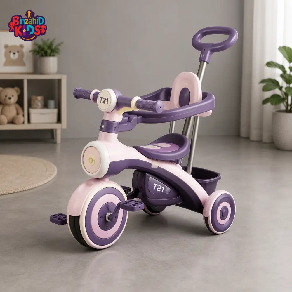 KIDS MULTIFUNCTIONAL TRICYCLE WITH PUSH HANDLE - PURPLE