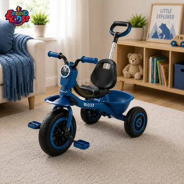 KIDS PEDAL TRICYCLE WITH STORAGE BASKET - BLUE