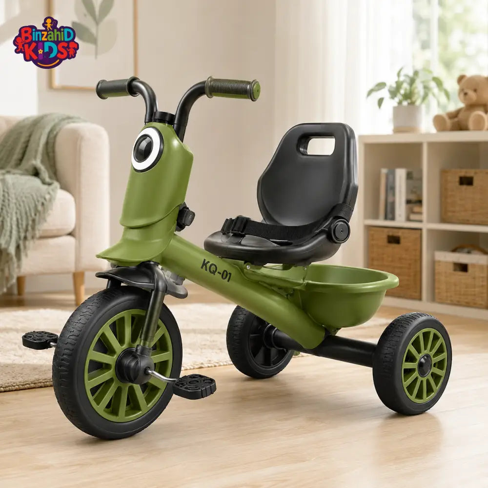 KIDS PEDAL TRICYCLE WITH STORAGE BASKET - GREEN