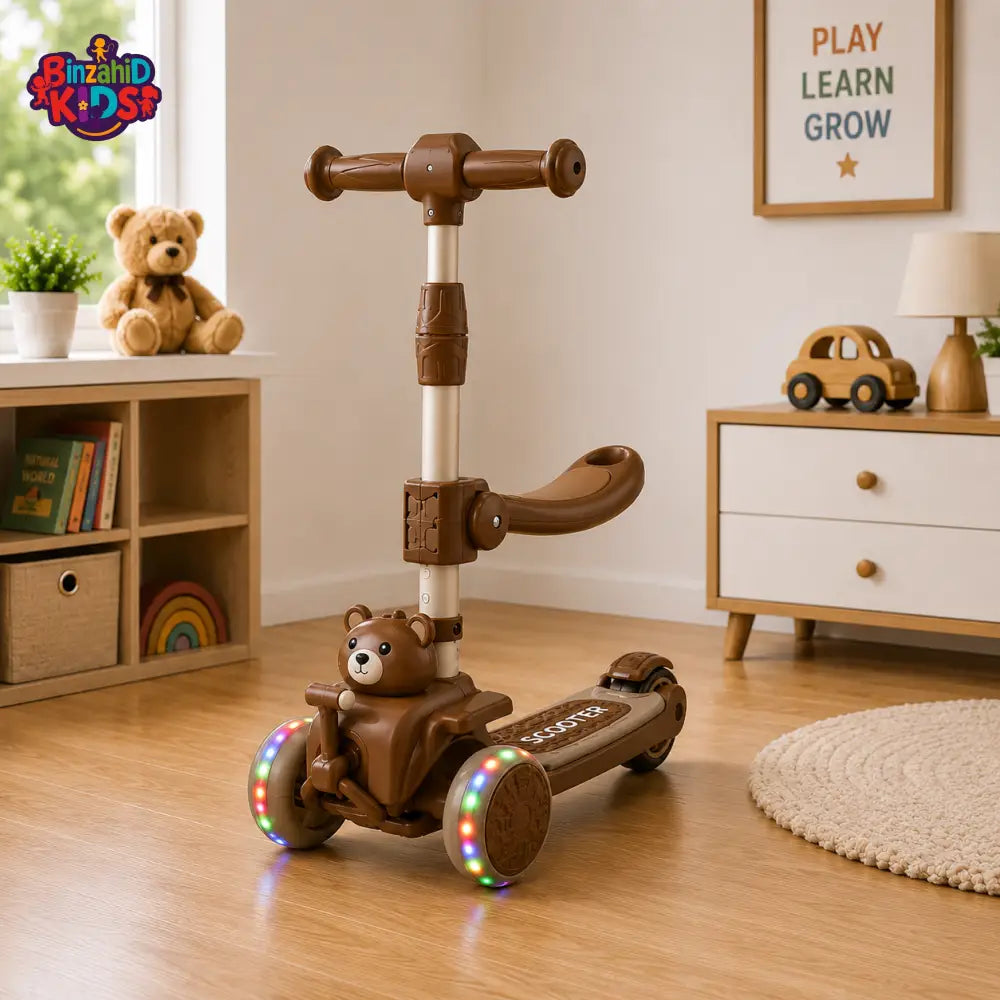 KIDS TWIST RIDE SCOOTER WITH STORAGE SEAT - BROWN