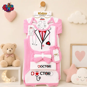 KIDZO 11 PCS NEWBORN BABY STARTER GIFT SET – DOCTOR EMBROIDERED DESIGN (PINK)