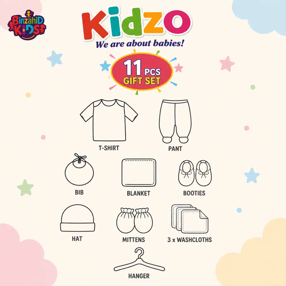 KIDZO 7 PCS NEWBORN BABY GIFT SET – PRINCESS EMBROIDERED DESIGN (WHITE)