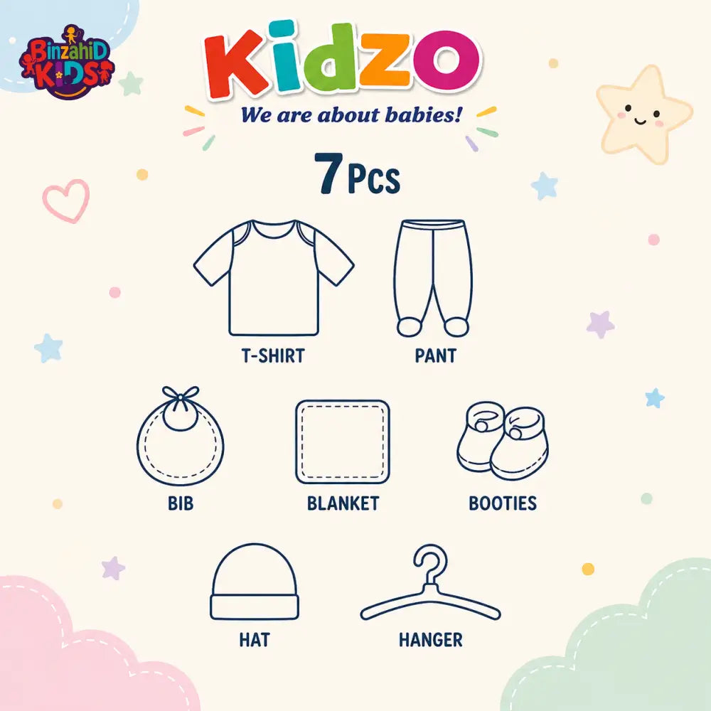 KIDZO 7 PCS NEWBORN BABY GIFT SET – WELCOME TO THE WORLD DESIGN (WHITE)