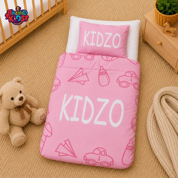 KIDZO BABY SLEEPING BAG & PILLOW SET – VEHICLE PRINT DESIGN (PINK)