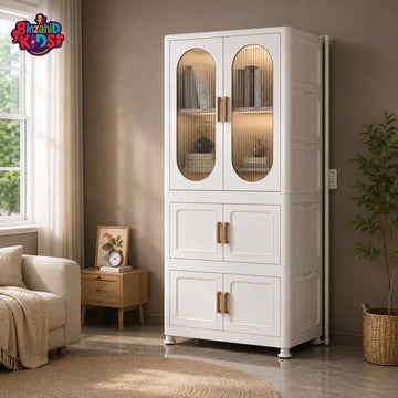 LARGE BABY STORAGE WARDROBE CABINET WITH TRANSPARENT DOORS AND MULTIPLE COMPARTMENTS