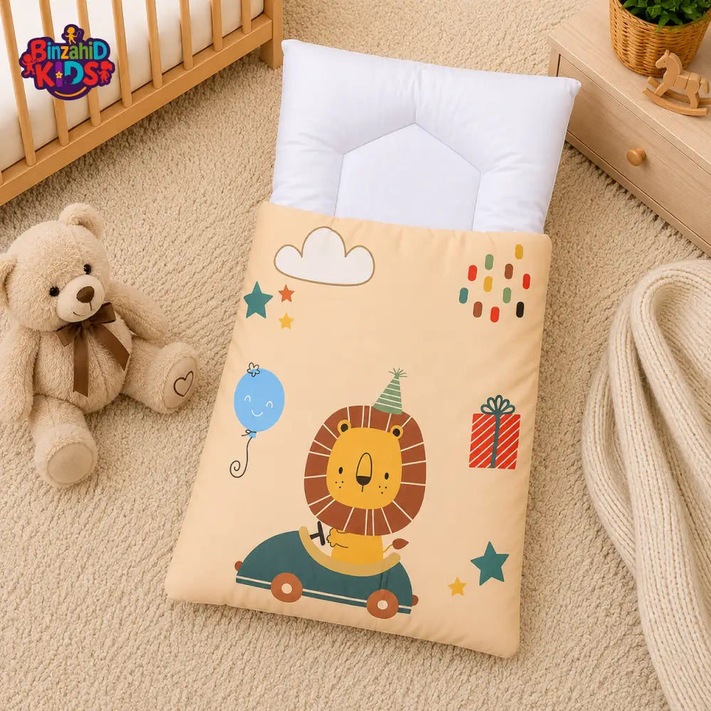 LION PRINT COTTON POLYESTER BABY CARRY NEST - BEIGE