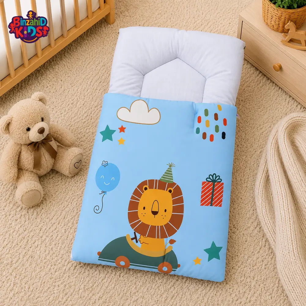 LION PRINT COTTON POLYESTER BABY CARRY NEST - BLUE